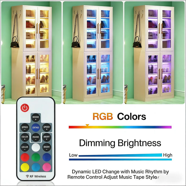 English Elm Modern Eight Tier Shoe Cabinet with Led Lighting Acrylic Doors Entryway Storage T3971P449195