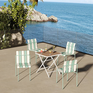 English Elm Summer 5 Piece Outdoor Dining Set Stackable Chairs Uv Resistant Pp and Metal Patio W3450S00113
