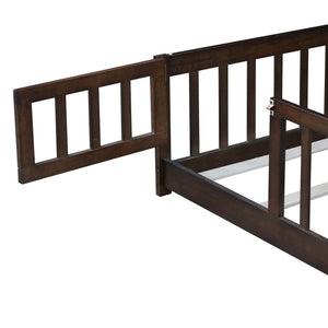 English Elm Twin Solid Rubberwood Floor Bed with Full Perimeter Safety Rails for Toddler Rooms Espresso W504P296781