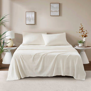JLA Home True North by Sleep Philosophy - Micro True North Soloft Micro Plush Sheet Set – Brushed Both Sides, Lightweight Warmth, OEKO‑TEX Safe Comfortable Care Ivory BL20-0448