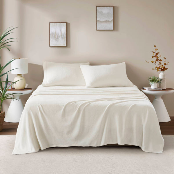 JLA Home True North by Sleep Philosophy - Micro Plush Sheet Set by Sleep Philosophy — Ultra-Soft Brushed, Lightweight Warmth, OEKO-TEX Certified Bedding Ivory BL20-0446