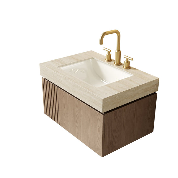 English Elm Muri Floating Bathroom Vanity Plywood Cabinet Sintered Stone Top Ceramic Basin W2615S00618