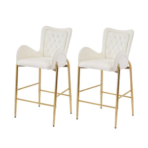 English Elm Christopher Knight Home® - 28.75inch Velvet Counter Height Stool Set of 2 with Tufted Back, Gold Frame & Foam Comfort, 265lb White N762P199823K