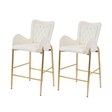 Christopher Knight Home® - Noble House - - 28.75Inch Counter Height Bar Stools Set Of 2, Bar Height Arm Chairs, Velvet Fabric Stools With Golden Legs And Footrests, White