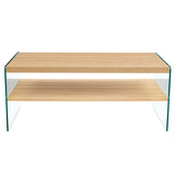 English Elm Double Layered Rectangular Coffee Table.The Board Is Made Of Mdf With Wooden Stickers, With Transparent Tempered Glass On Both Side.Suitable For Various Occasions Such As Living Rooms and Bedrooms.