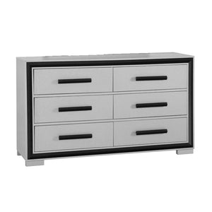 English Elm ADELAIDE Elegant 5-Piece King Bedroom Set with Upholstered Headboard, LED Lighting, Silver Trim Black,Grey 82 L x 7.5 W x 38.25 H B201S00157