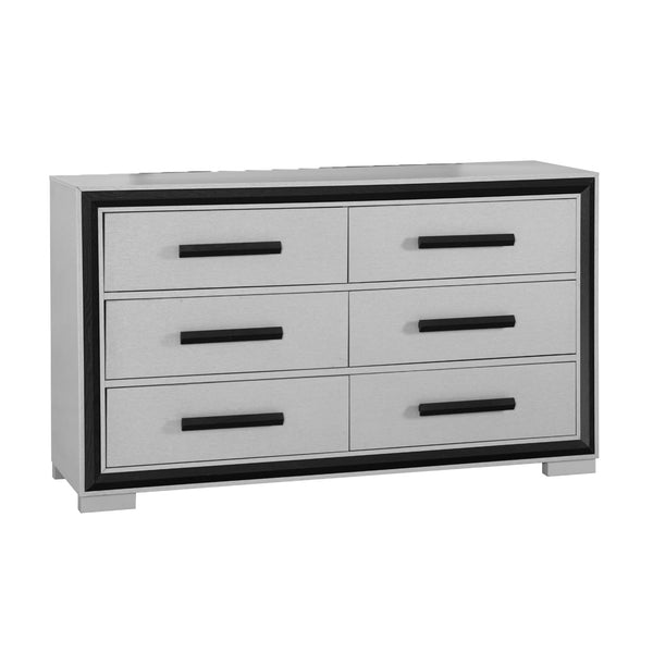 English Elm ADELAIDE Elegant 5-Piece King Bedroom Set with Upholstered Headboard, LED Lighting, Silver Trim Black,Grey 82 L x 7.5 W x 38.25 H B201S00157