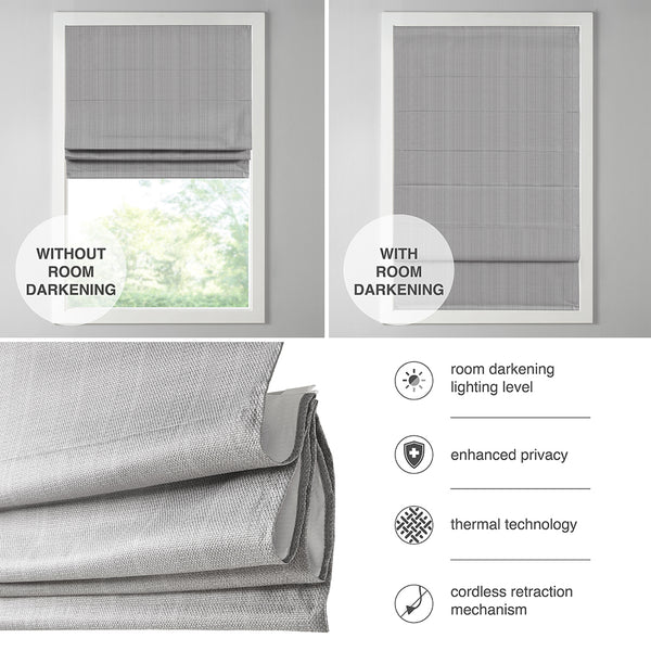 JLA Home Madison Park - Basketweave Cordless Room Darkening Roman Shade with Thermal Foam Backing for Privacy & Energy Savings Grey MP40-6554