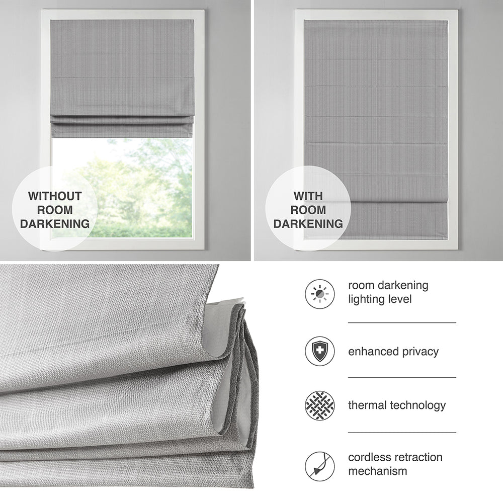 JLA Home Madison Park - Basketweave Cordless Room Darkening Roman Shade with Thermal Insulation, OEKO‑TEX Certified Privacy White MP40-7226
