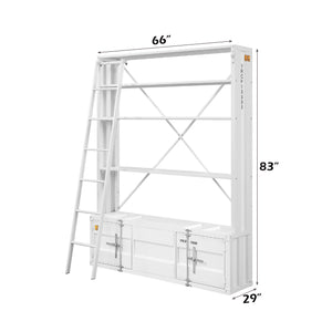 English Elm Cargo White Metal Bookcase w/Removable Ladder, 4 Open Compartments, 2 Doors, Cargo Container Style Lock B2726P285359