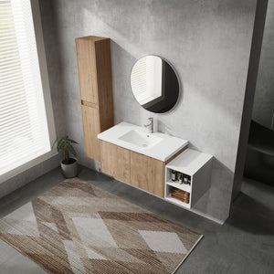 English Elm 48" Wall-Mounted Bathroom Vanity Set With Sink & Cabinets – Modern Design, Soft-Close Doors, Ample Storage W999S00237
