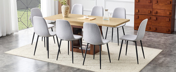 English Elm Scalable Eight Piece Extendable Dining Set with Wood Grain Table and Linen Chairs W1151S04677