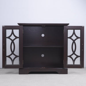 English Elm Elegant Mirrored Sideboard with Butterfly Carved Doors Wood Grain Finish Dining Storage Ox Blood Red W2899P372744