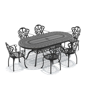 English Elm 7-piece Cast Aluminum Outdoor Dining Set with Ornate Petal Frame and Cushioned Seats W1710S00597