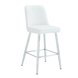 English Elm Modern White Pu Bar Stool - Silver Metal Legs With Cross Reinforcement.White,Silver Metal Legs,Bar Stool.Set Of 2 Chairs.