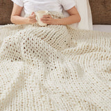 Madison Park Chunky Double Knit Casual Hand Made Chunky Double Knit Throw Blanket MP50-6135 Ivory