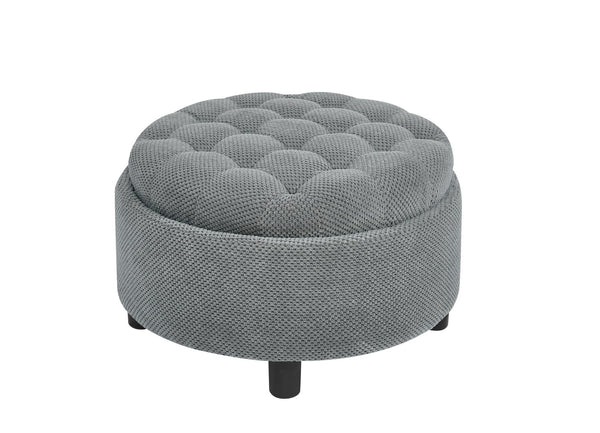 English Elm 25 Inch Round Fabric Pouf Ottoman with Removable Wooden Lid and Hidden Interior Storage Light Grey W5568P461344