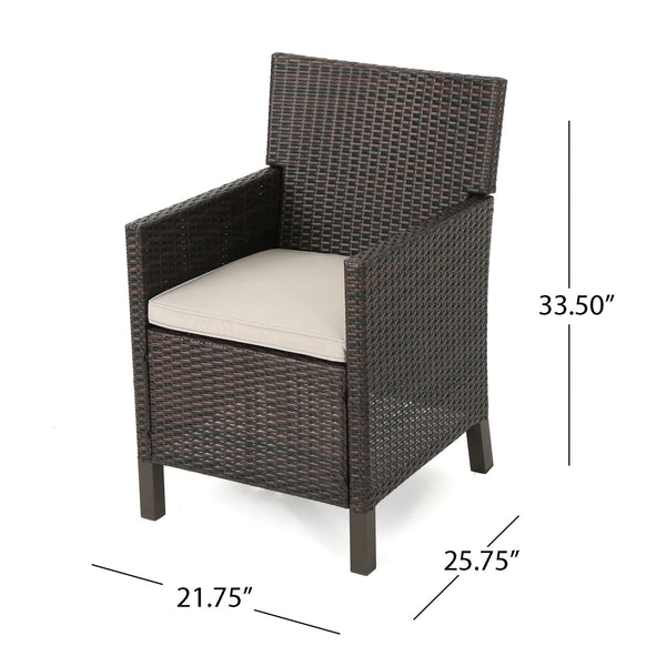 English Elm Christopher Knight Home® - CYPRESS Wicker Outdoor Dining Chair with Water-Resistant Cushion, Durable Weatherproof Patio Seating Brown Multi 32.5 L x 23.3 W x 14 H 61562.00MBRN