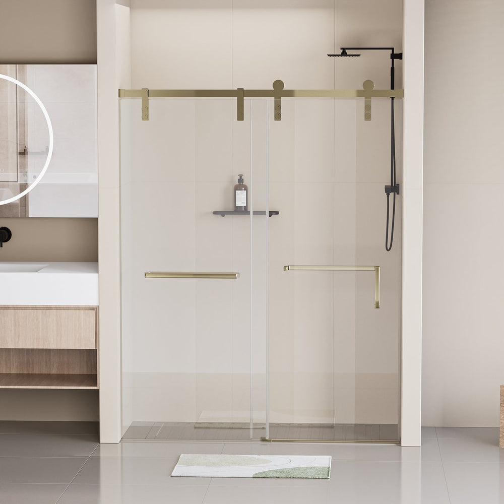 English Elm 56-60 in Semi-frameless Double Sliding Shower Door Clear Tempered Glass Matte Black W1920S00065