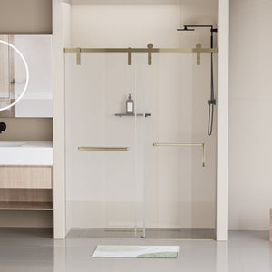 English Elm 56-60 in Semi-frameless Double Sliding Shower Door Clear Tempered Glass Matte Black W1920S00065