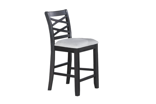 English Elm 5-Piece Counter Height Dining Set Charcoal Finish with Upholstered X-Back Chairs, Square Table B089P389532