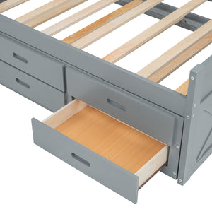 English Elm Twin Storage Bed with Headboard Outlets, Extendable Trundle & 3 Drawers, Durable MDF/Plywood Design Gray 45.5 L x 21.5 W x 8 H N733S172839E