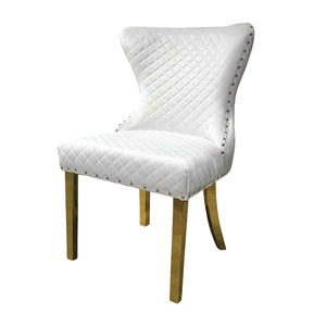English Elm Glam 2Pc Side Chair Set - Chic White Upholstered Chairs With Gold Legs & Diamond Tufted Backrests B2741P406811