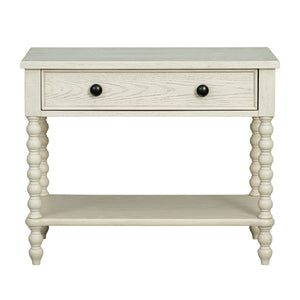 English Elm Large Cottage Nightstand with Spindle Legs Open Shelf and Drawer for King Beds Antique Cream B035P408397