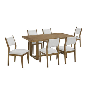 English Elm Dafne 7 Piece Walnut Oak Veneer Rectangular Dining Set Seats Six with Gray Chairs B2749S00315