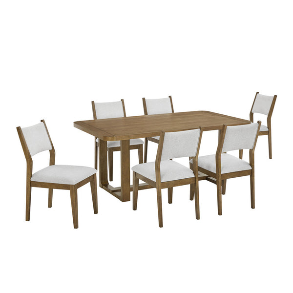 English Elm Dafne 7 Piece Walnut Oak Veneer Rectangular Dining Set Seats Six with Gray Chairs B2749S00315