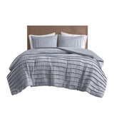 Beautyrest Maddox Casual 3 Piece Striated Cationic Dyed Oversized Duvet Cover Set with Pleats BR12-3867 Blue