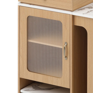 English Elm K&K Modern Extendable 59.5" Kitchen Island with Double-Sided Storage, Power Outlet & Casters Natural N707S000017Y