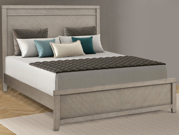 English Elm Queen Panel Bed with Elegant Transitional Design, Solid Wood & MDF Construction, Timeless Centerpiece Appeal Light Gray 84.5 L x 7.5 W x 3.5 H B2699S00052