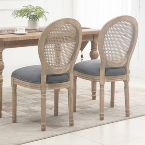 English Elm HOMCOM Vintage French-Style Upholstered Dining Chairs Set of 2 with Rattan Back, Linen-Touch Seats W2225P217142