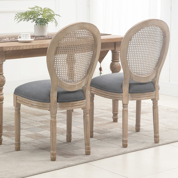 English Elm HOMCOM Vintage French-Style Upholstered Dining Chairs Set of 2 with Rattan Back, Linen-Touch Seats W2225P217142