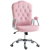 English Elm Vinsetto Home Office Chair, Velvet Computer Chair, Button Tufted Desk Chair With Swivel Wheels, Adjustable Height, and Tilt Function, Pink