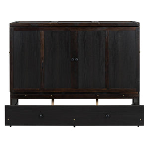 English Elm Queen Murphy Wall Bed with Pull Out Drawer and Built in Usb Charging Cabinet Espresso N708P205905P