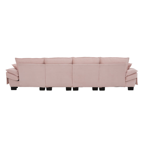 English Elm Sectional Modular Cloud Sofa Deep Corduroy Upholstered Comfort for Living Room Studio Pink W395S00134
