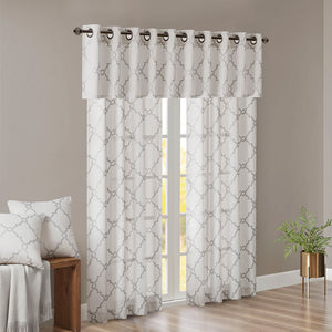 JLA Home Madison Park - Fretwork Metallic Fretwork Print Valance with Grommet Top — Textured Cotton-Blend Light Filter Ivory/Grey MP41-2399