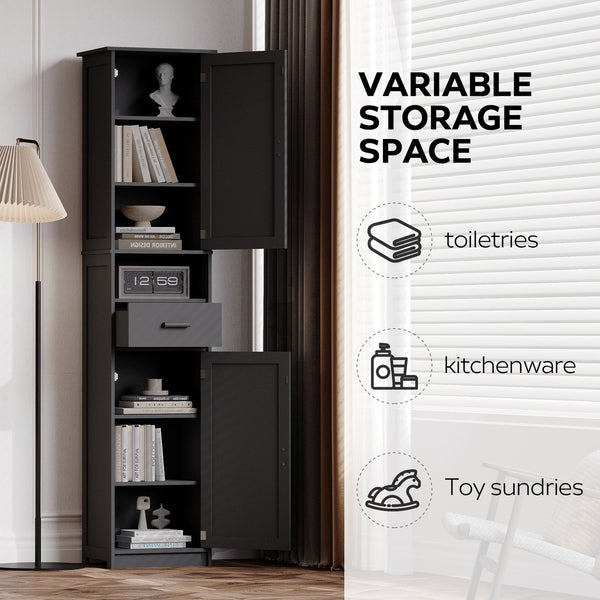 English Elm 69" Slim Tall Storage Cabinet with Barn Doors and Drawer for Small Spaces, Adjustable Shelves, Sturdy Black W2386P207750