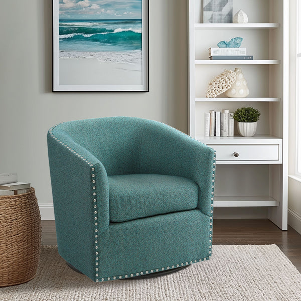 JLA Home Madison Park - Upholstered Swivel Barrel Chair with Nailheads and 360° Smooth Rotation, Plush Foam Comfort Teal Multi MP103-0706