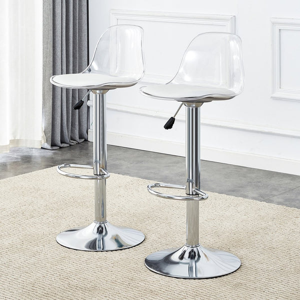 English Elm Modern PU Bar Stools Set of 2 — 360° Swivel, Height Adjustable, Waterproof Leather, Ergonomic White Finish W1151P200322