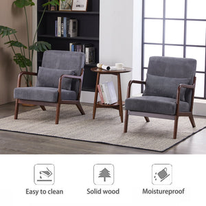 English Elm Mid-Century Upholstered Accent Chair Antique Dark Grey — Ergonomic Solid Wood Frame, Cozy Pillow Seat W2989P295372