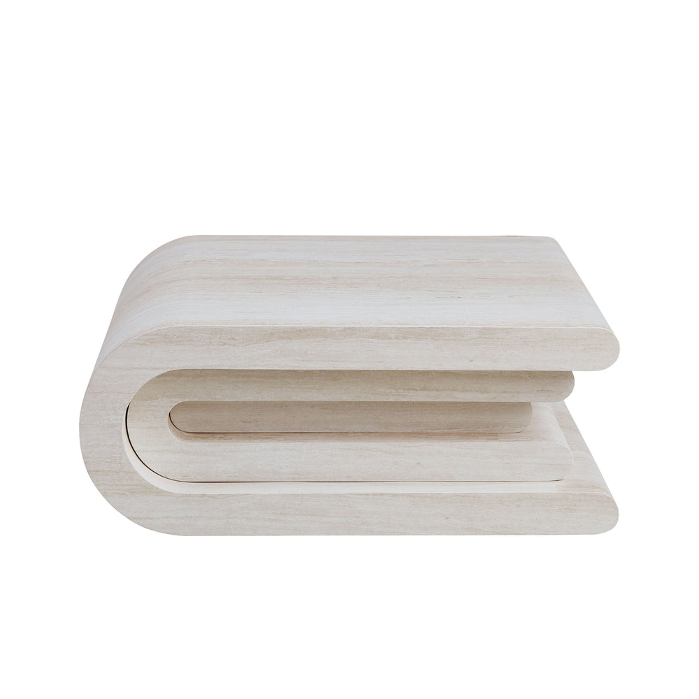 English Elm 33.86 Inch Square Faux Travertine Coffee Table Sculptural Tiered Base Living Room W2582P425211