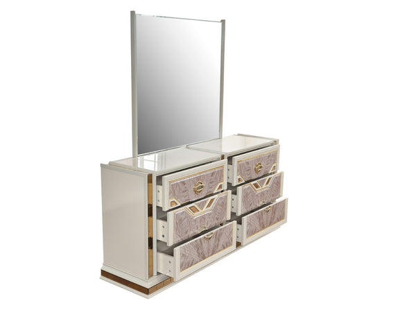 English Elm Omari Modern 4-Piece King Upholstered Bedroom Set With Gold Accents & Hydraulic Storage In Beige B009S01793-GIGA
