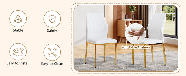 English Elm Set of 4 Brown Shell-Pattern Dining Chairs with Ergonomic Tech Fabric, Sturdy Metal Legs, 37" White+Gold W1151P359611