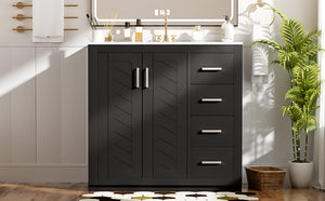 English Elm 36'' Bathroom Vanity with Ceramic Sink Combo Solid Wood Frame Soft-Closing Drawers Ample Storage Elegance Black N710P243327B