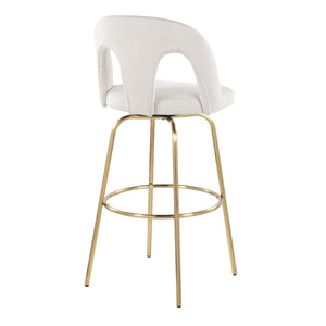 English Elm Fixed-height Swivel Barstools with Gold Footrest Black Frame White Upholstery Set B202S01871
