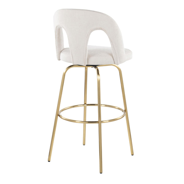 English Elm Fixed-height Swivel Barstools with Gold Footrest Black Frame White Upholstery Set B202S01871
