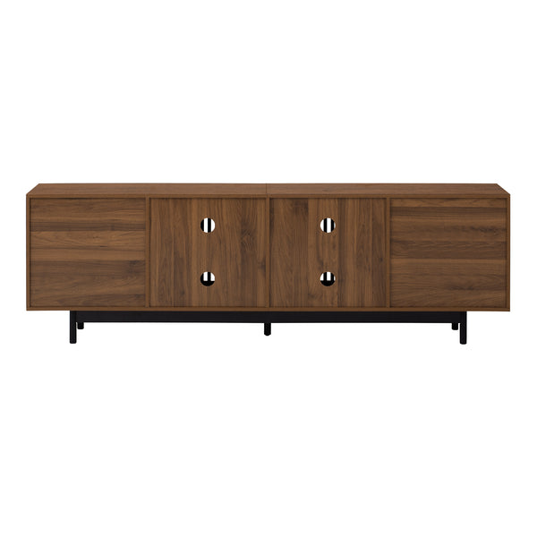 English Elm 78 Inch Walnut Media Console with Slatted Doors Solid Wood Legs and Cable Management N710P374706P